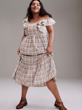 Madewell Ruffle-Sleeve Tiered Midi Dress in Plaid